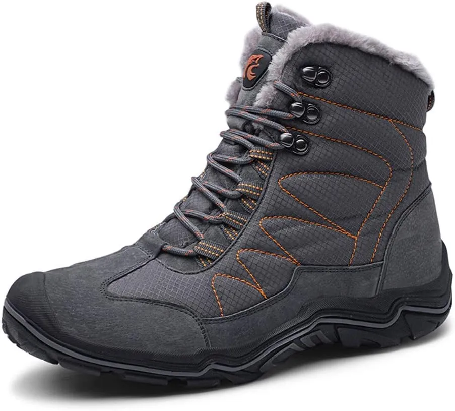 ailishbroy Mens Hiking Mid Waterproof Boots Winter Warm High Top Leather Shoes Oxfords Lace Up Outdoor Sneakers