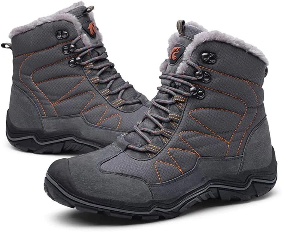 ailishbroy Mens Hiking Mid Waterproof Boots Winter Warm High Top Leather Shoes Oxfords Lace Up Outdoor Sneakers
