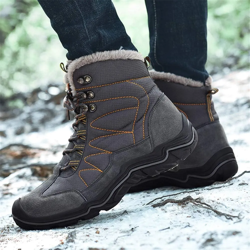 ailishbroy Mens Hiking Mid Waterproof Boots Winter Warm High Top Leather Shoes Oxfords Lace Up Outdoor Sneakers