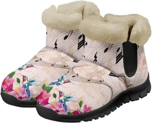 Flower Snow Boots for Women Winter Ankle Fuzzy Boot Warm Outdoor Booties Plush Fluffy Hiking Shoes