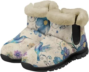 Flower Snow Boots for Women Winter Ankle Fuzzy Boot Warm Outdoor Booties Plush Fluffy Hiking Shoes
