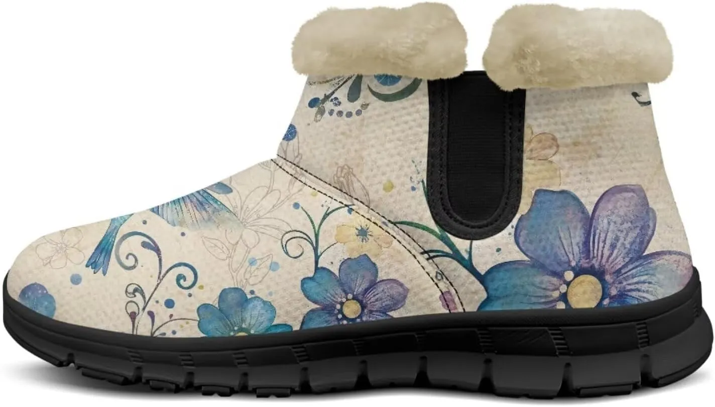 Flower Snow Boots for Women Winter Ankle Fuzzy Boot Warm Outdoor Booties Plush Fluffy Hiking Shoes