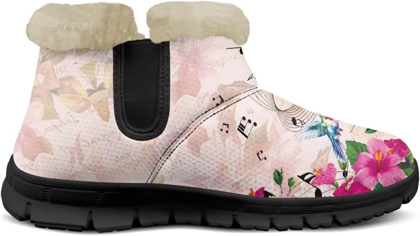 Flower Snow Boots for Women Winter Ankle Fuzzy Boot Warm Outdoor Booties Plush Fluffy Hiking Shoes