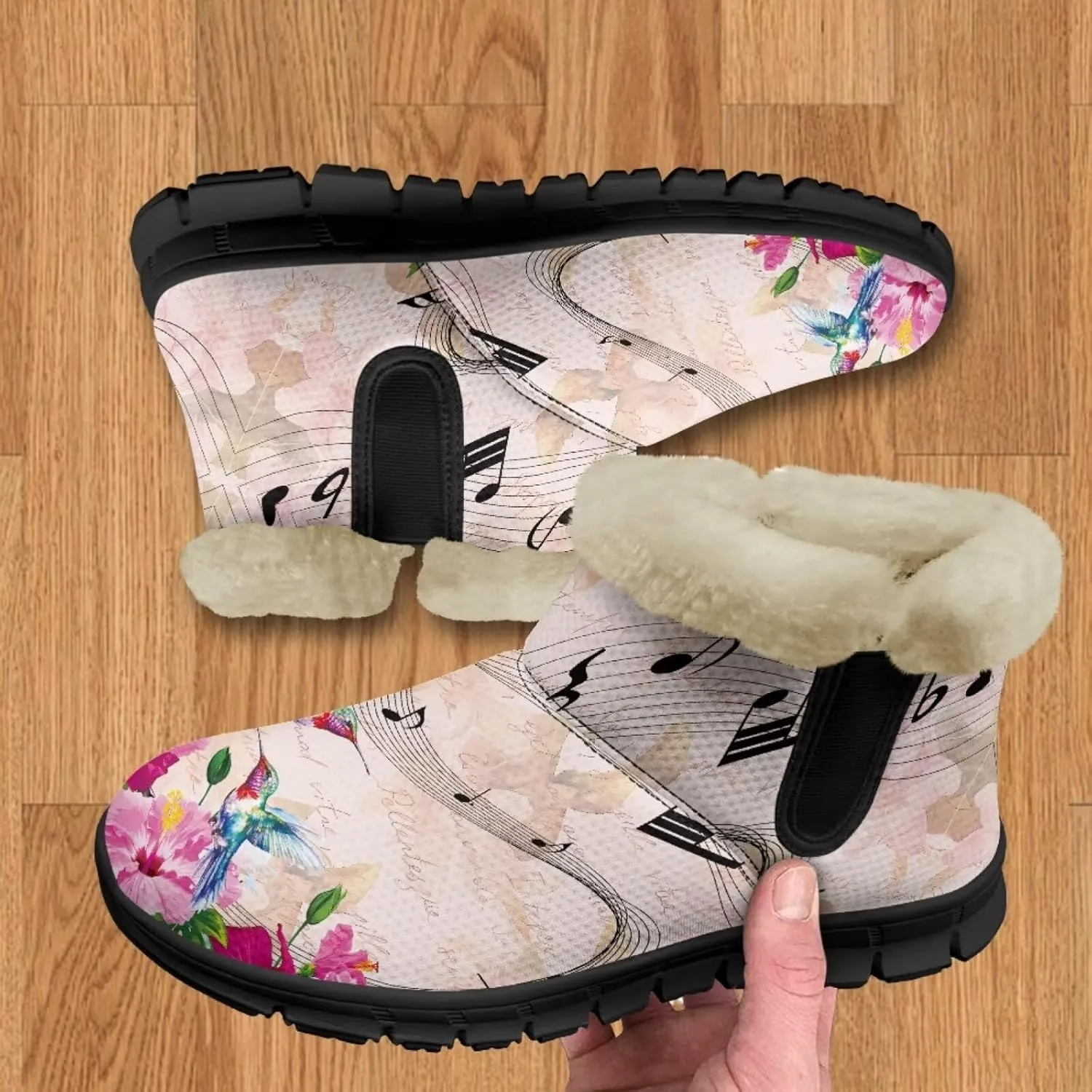 Flower Snow Boots for Women Winter Ankle Fuzzy Boot Warm Outdoor Booties Plush Fluffy Hiking Shoes