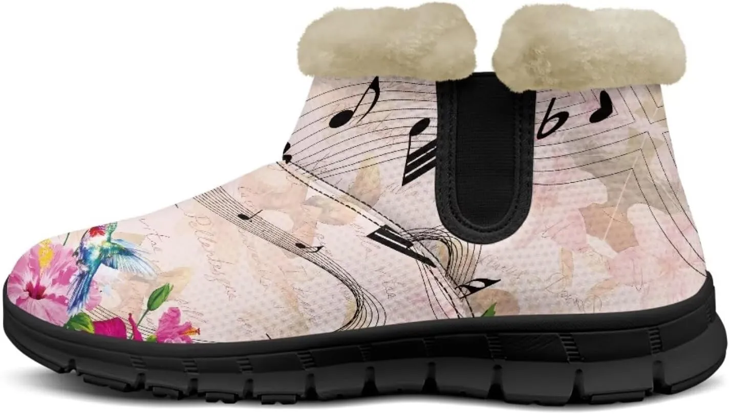 Flower Snow Boots for Women Winter Ankle Fuzzy Boot Warm Outdoor Booties Plush Fluffy Hiking Shoes