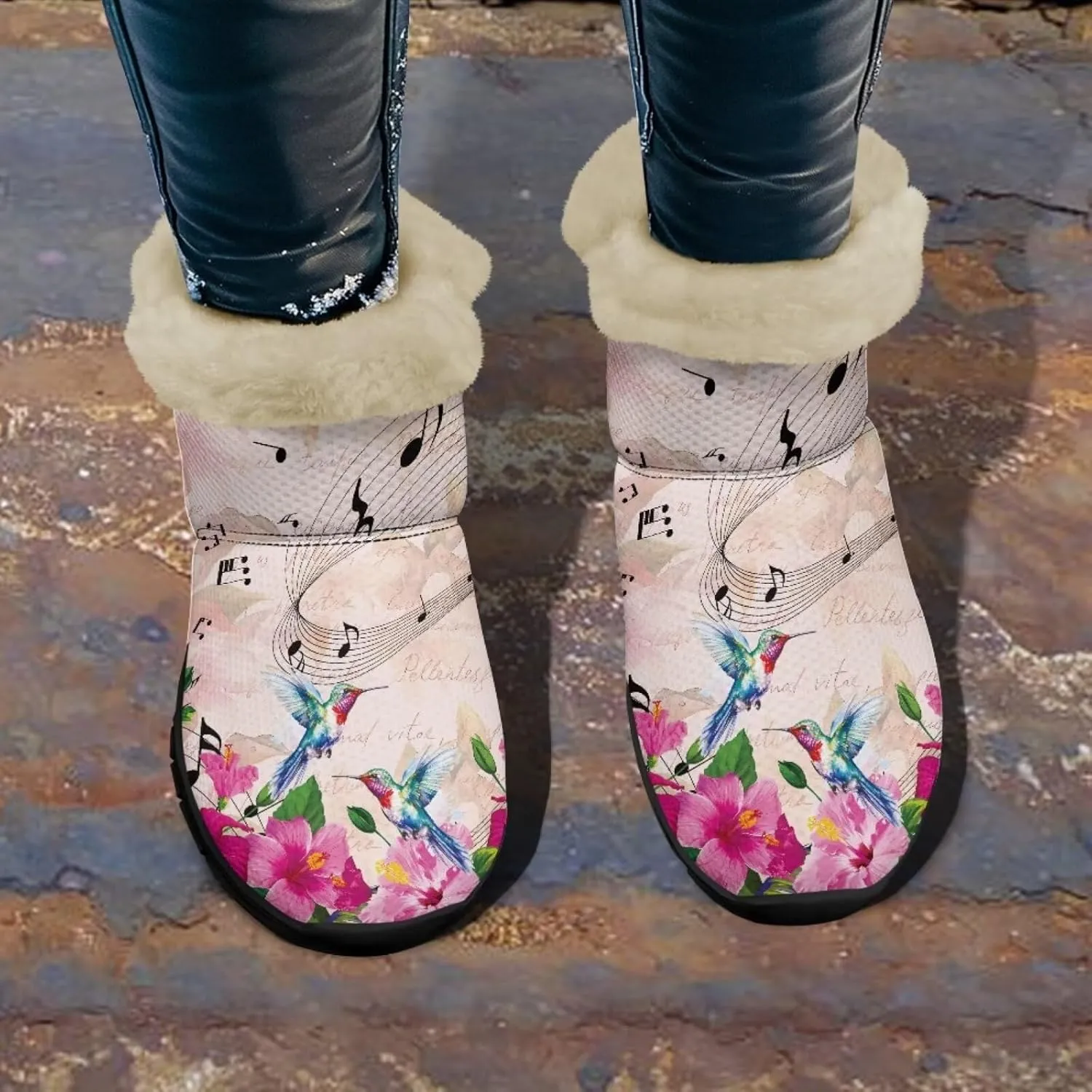 Flower Snow Boots for Women Winter Ankle Fuzzy Boot Warm Outdoor Booties Plush Fluffy Hiking Shoes
