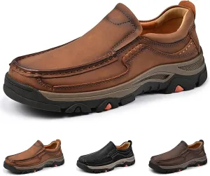 Men Non Slip Hiking Shoes, Waterproof Leather Loafers, Casual Lightweight Slip on Walking Sneakers, for Walking Trekking Outdoor