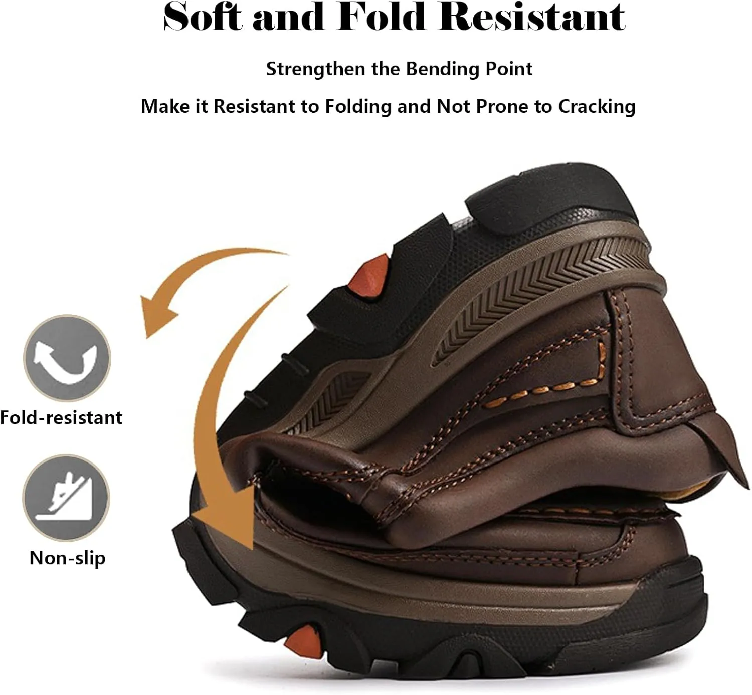 Men Non Slip Hiking Shoes, Waterproof Leather Loafers, Casual Lightweight Slip on Walking Sneakers, for Walking Trekking Outdoor
