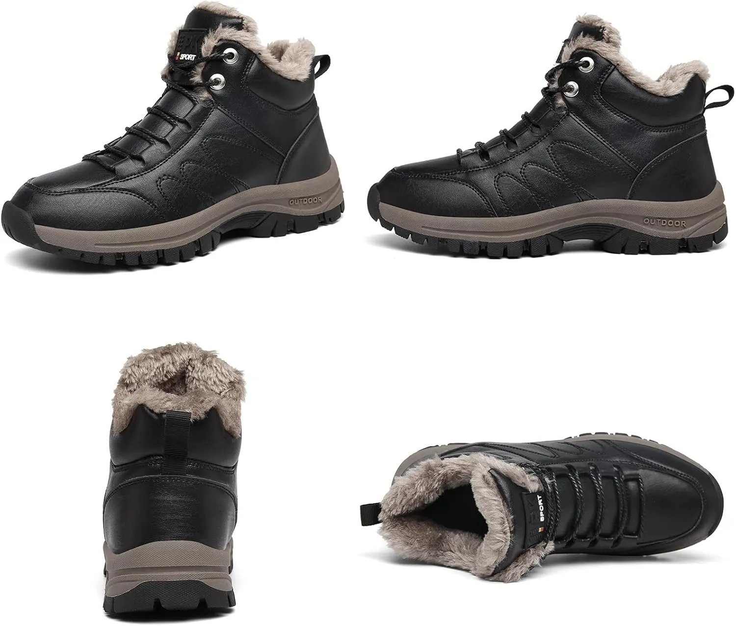 Men'S Leather Lace-Up Platform Lightweight Snow Boots Comfort Warm Fully Fur Lined Water Proof Non-Slip Slip-On High Top Hiking Boots For Driving Outdoor Trekking Winter Boots