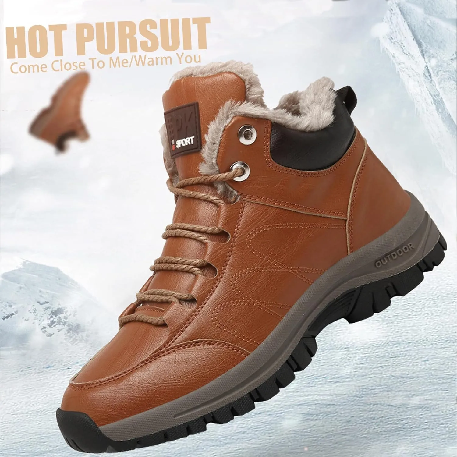 Men'S Leather Lace-Up Platform Lightweight Snow Boots Comfort Warm Fully Fur Lined Water Proof Non-Slip Slip-On High Top Hiking Boots For Driving Outdoor Trekking Winter Boots