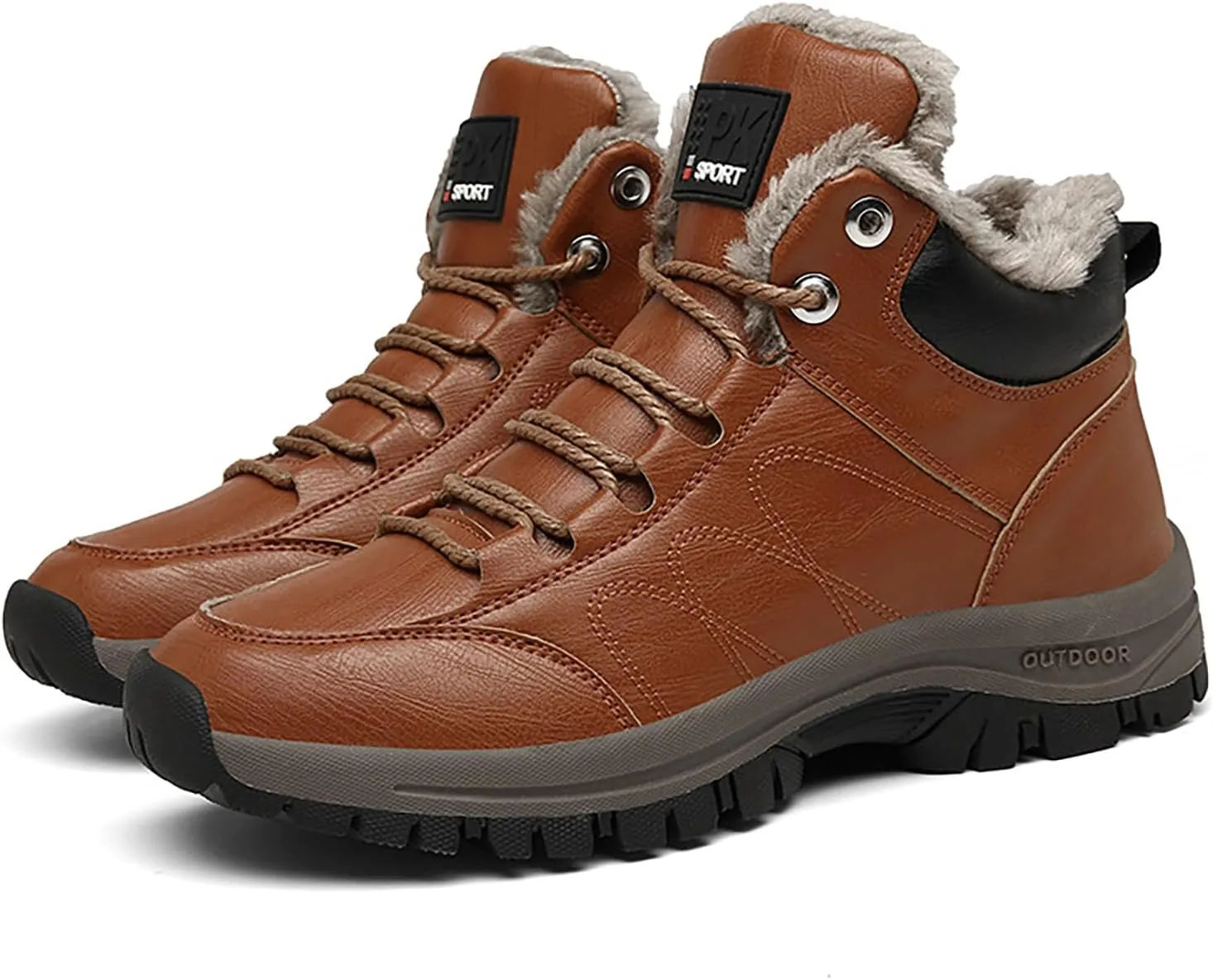 Men'S Leather Lace-Up Platform Lightweight Snow Boots Comfort Warm Fully Fur Lined Water Proof Non-Slip Slip-On High Top Hiking Boots For Driving Outdoor Trekking Winter Boots
