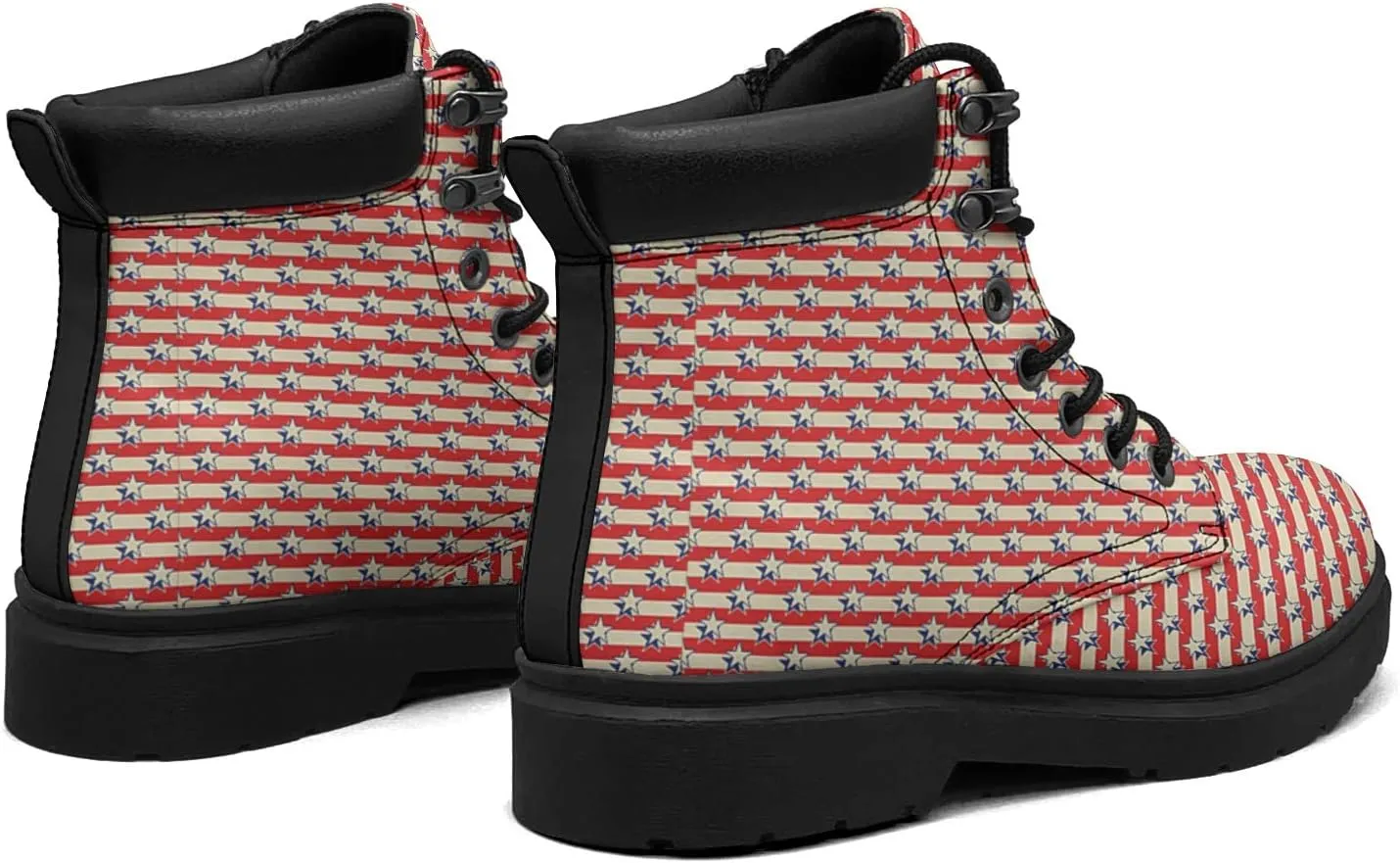 Patriotic Holiday Usa American Flag Boots Womens Snow Boots Ankle Anti-Slip Combat Boots Lace Up Winter Waterproof Leather Boots Shoes Gifts for Women