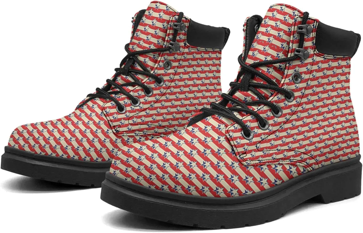 Patriotic Holiday Usa American Flag Boots Womens Snow Boots Ankle Anti-Slip Combat Boots Lace Up Winter Waterproof Leather Boots Shoes Gifts for Women