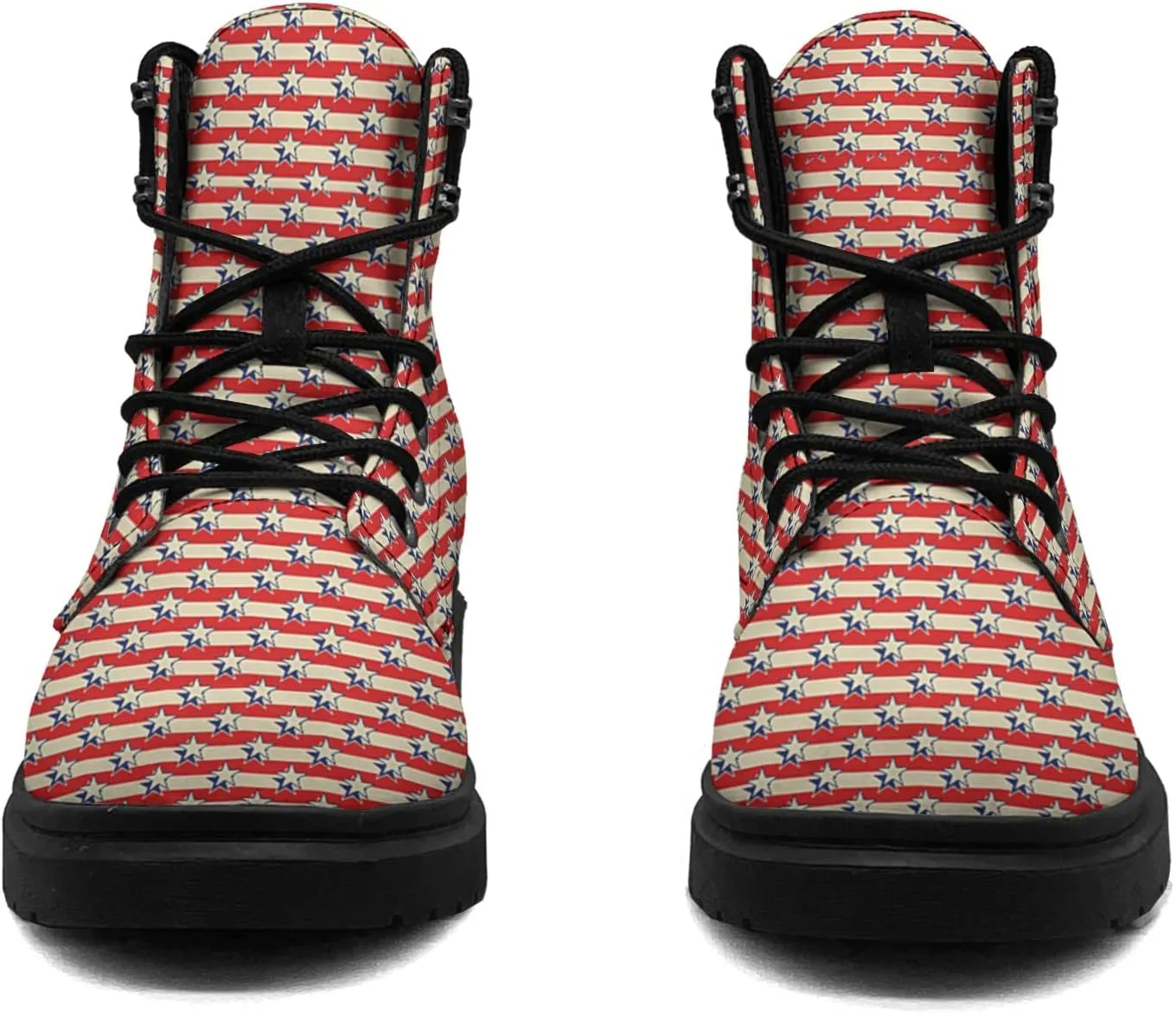 Patriotic Holiday Usa American Flag Boots Womens Snow Boots Ankle Anti-Slip Combat Boots Lace Up Winter Waterproof Leather Boots Shoes Gifts for Women