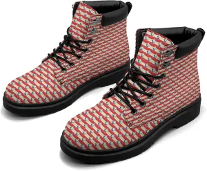 Patriotic Holiday Usa American Flag Boots Womens Snow Boots Ankle Anti-Slip Combat Boots Lace Up Winter Waterproof Leather Boots Shoes Gifts for Women