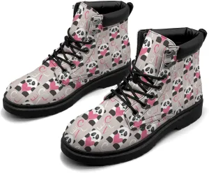 Pitovozu Cool Panda Beautiful Boots Womens Snow Boots Ankle Anti-Slip Combat Boots Lace Up Winter Waterproof Leather Boots Shoes Gifts for Women
