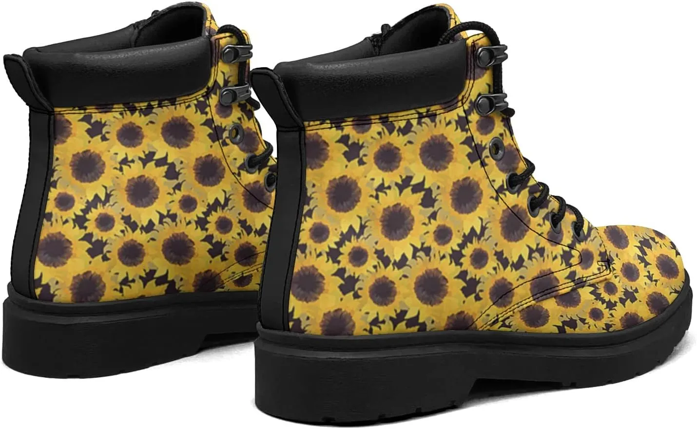 Pitovozu Sunflower Boots Womens Snow Boots Ankle Anti-Slip Combat Boots Lace Up Winter Waterproof Leather Boots Shoes Gifts for Women