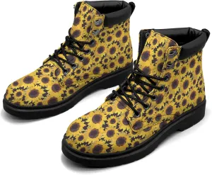 Pitovozu Sunflower Boots Womens Snow Boots Ankle Anti-Slip Combat Boots Lace Up Winter Waterproof Leather Boots Shoes Gifts for Women