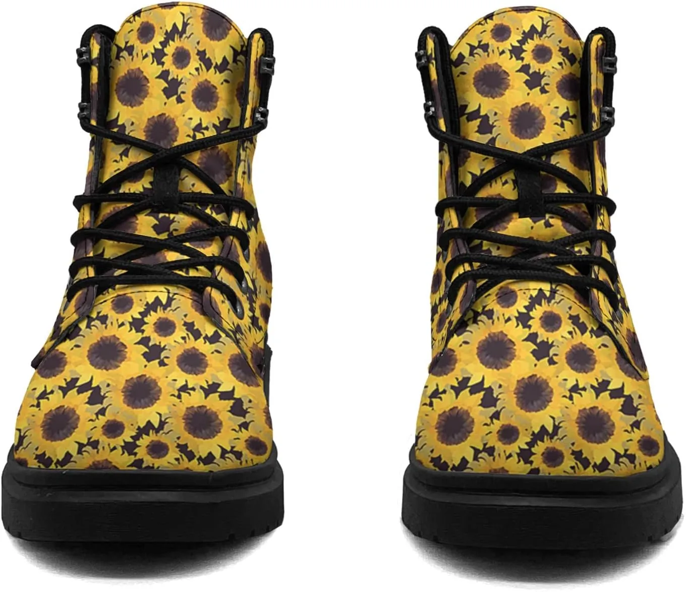 Pitovozu Sunflower Boots Womens Snow Boots Ankle Anti-Slip Combat Boots Lace Up Winter Waterproof Leather Boots Shoes Gifts for Women