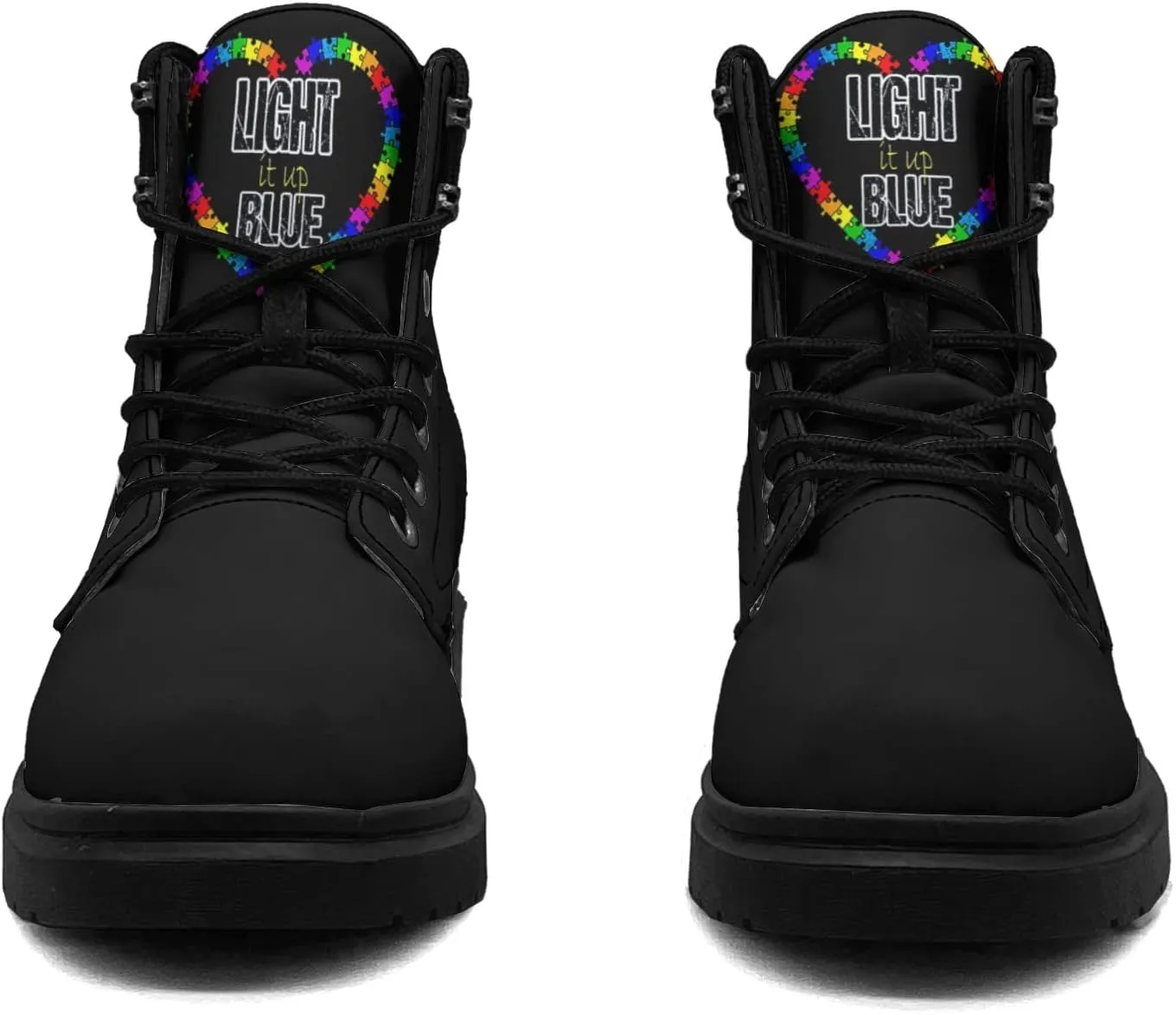 Pitovozu Sunflower World Autism Awareness Boots Womens Snow Boots Ankle Anti-Slip Combat Boots Lace Up Winter Waterproof Leather Boots Shoes Gifts for Women