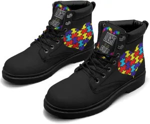 Pitovozu Sunflower World Autism Awareness Boots Womens Snow Boots Ankle Anti-Slip Combat Boots Lace Up Winter Waterproof Leather Boots Shoes Gifts for Women