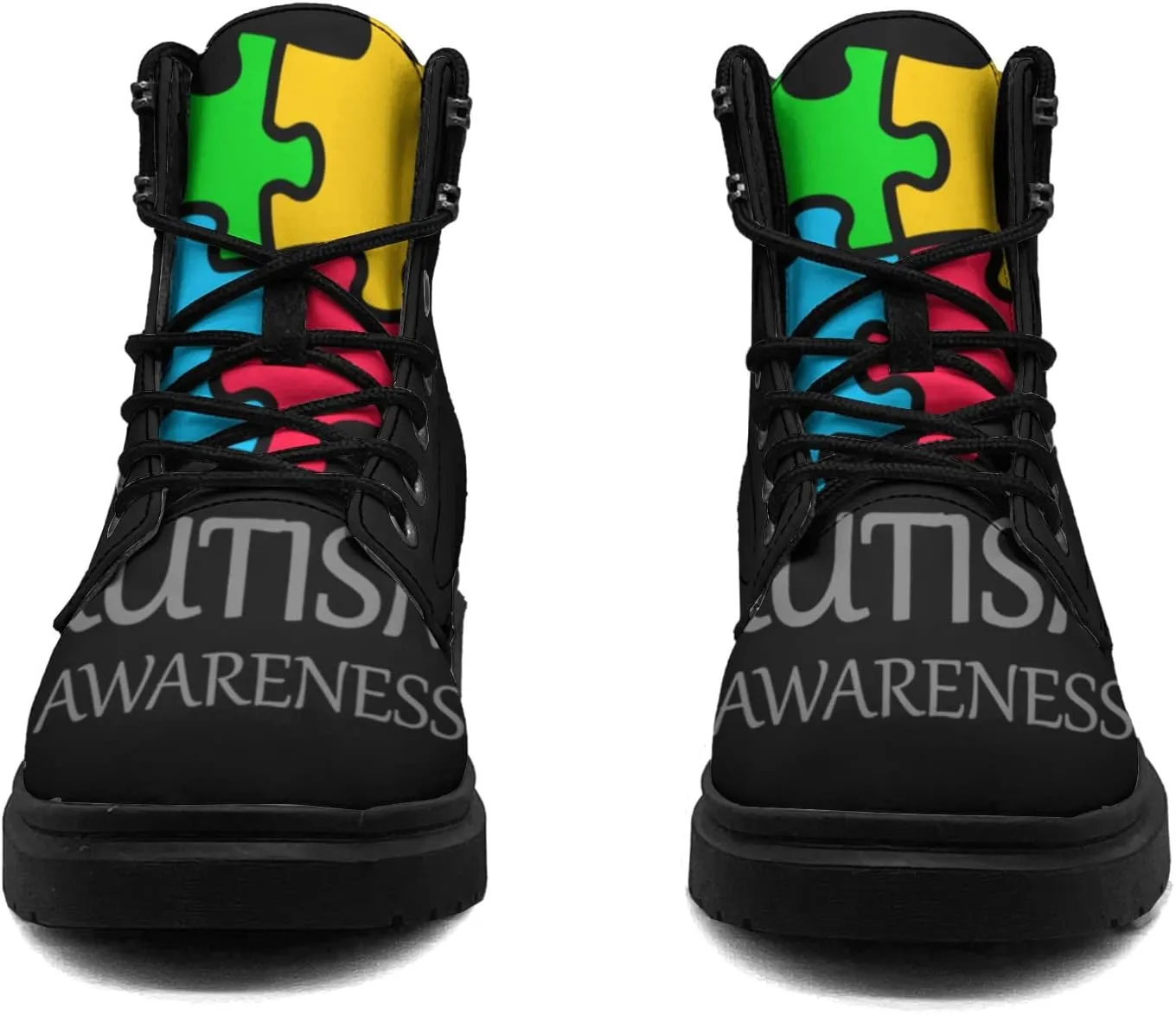 Pitovozu Sunflower World Autism Awareness Boots Womens Snow Boots Ankle Anti-Slip Combat Boots Lace Up Winter Waterproof Leather Boots Shoes Gifts for Women