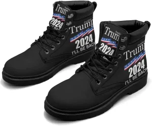 Pitovozu Trump 2024 Boots Womens Snow Boots Ankle Anti-Slip Combat Boots Lace Up Winter Waterproof Leather Boots Shoes Gifts for Women