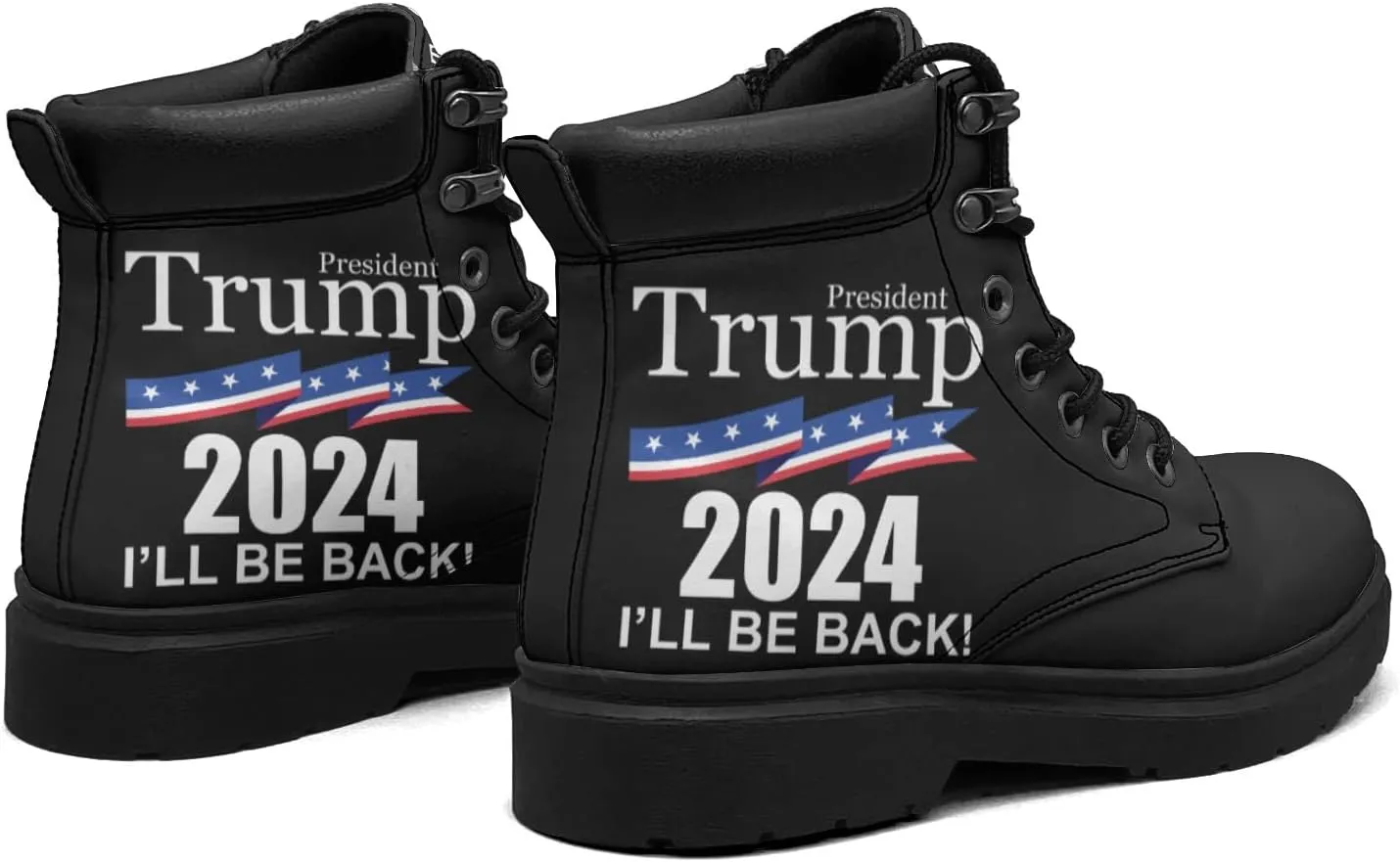 Pitovozu Trump 2024 Boots Womens Snow Boots Ankle Anti-Slip Combat Boots Lace Up Winter Waterproof Leather Boots Shoes Gifts for Women