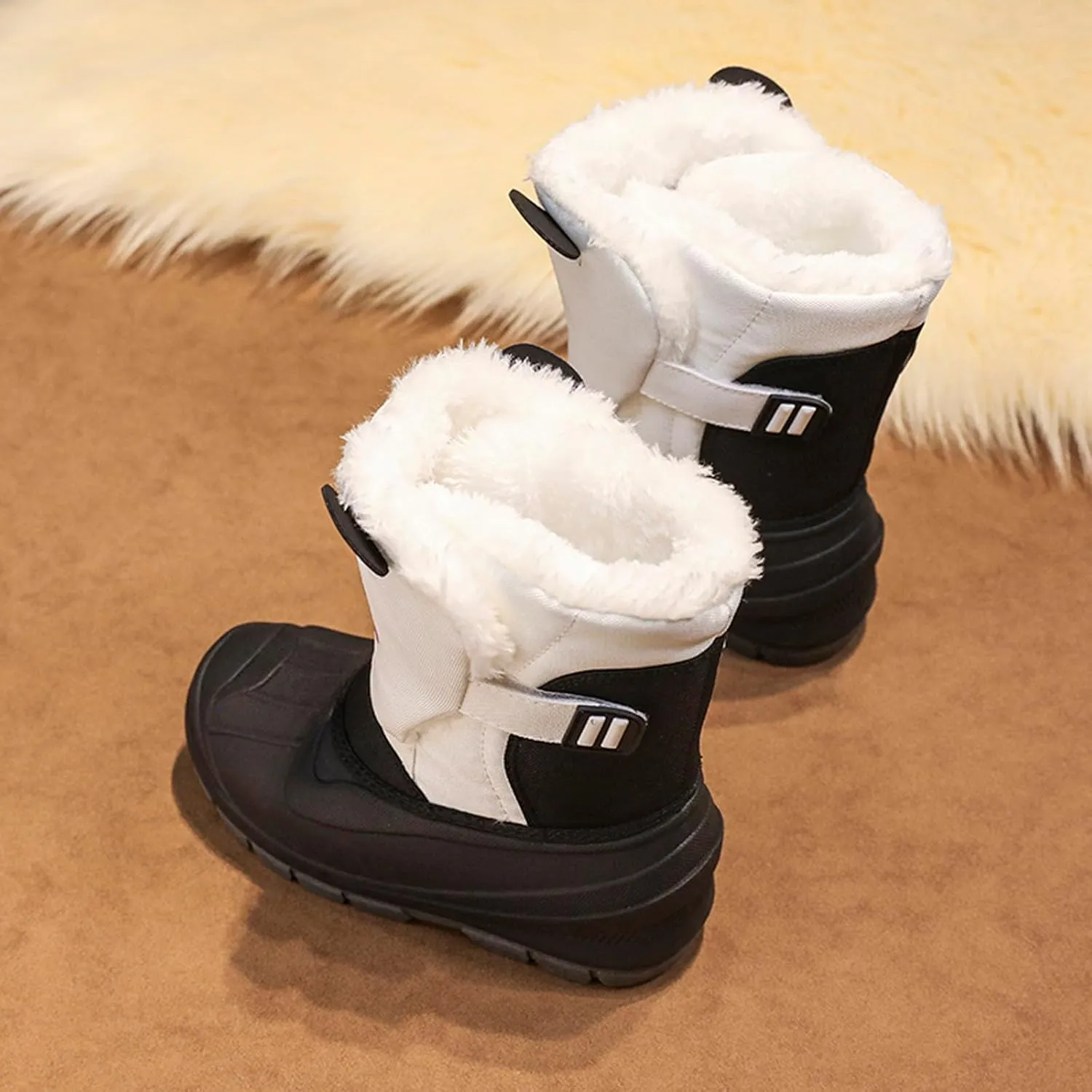 SECHRITE Toddler Kids Snow Boots Winter Boots Waterproof Outdoors Cartoon Animal Pattern Booties for Boys Girls - Toddler/Little Kid