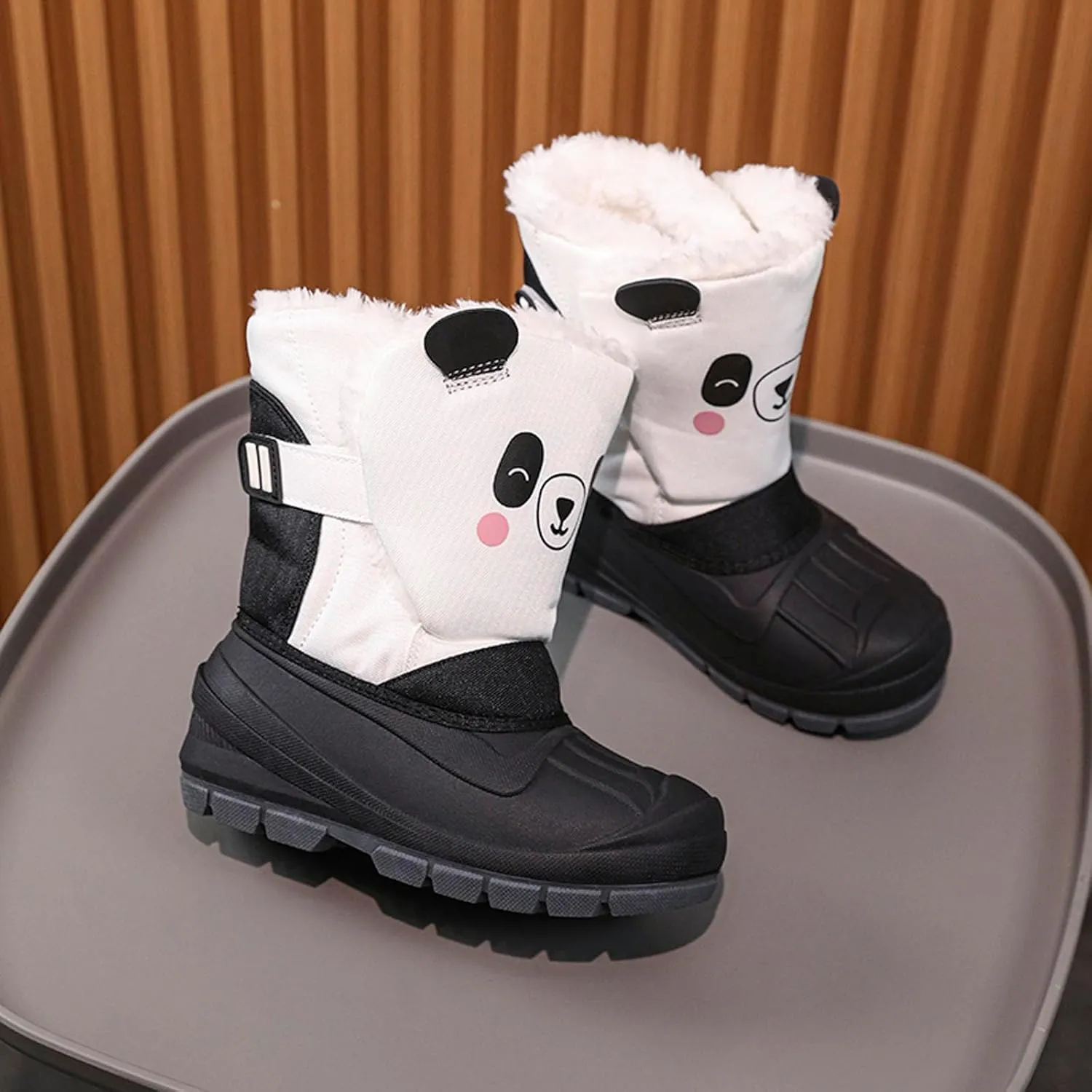 SECHRITE Toddler Kids Snow Boots Winter Boots Waterproof Outdoors Cartoon Animal Pattern Booties for Boys Girls - Toddler/Little Kid