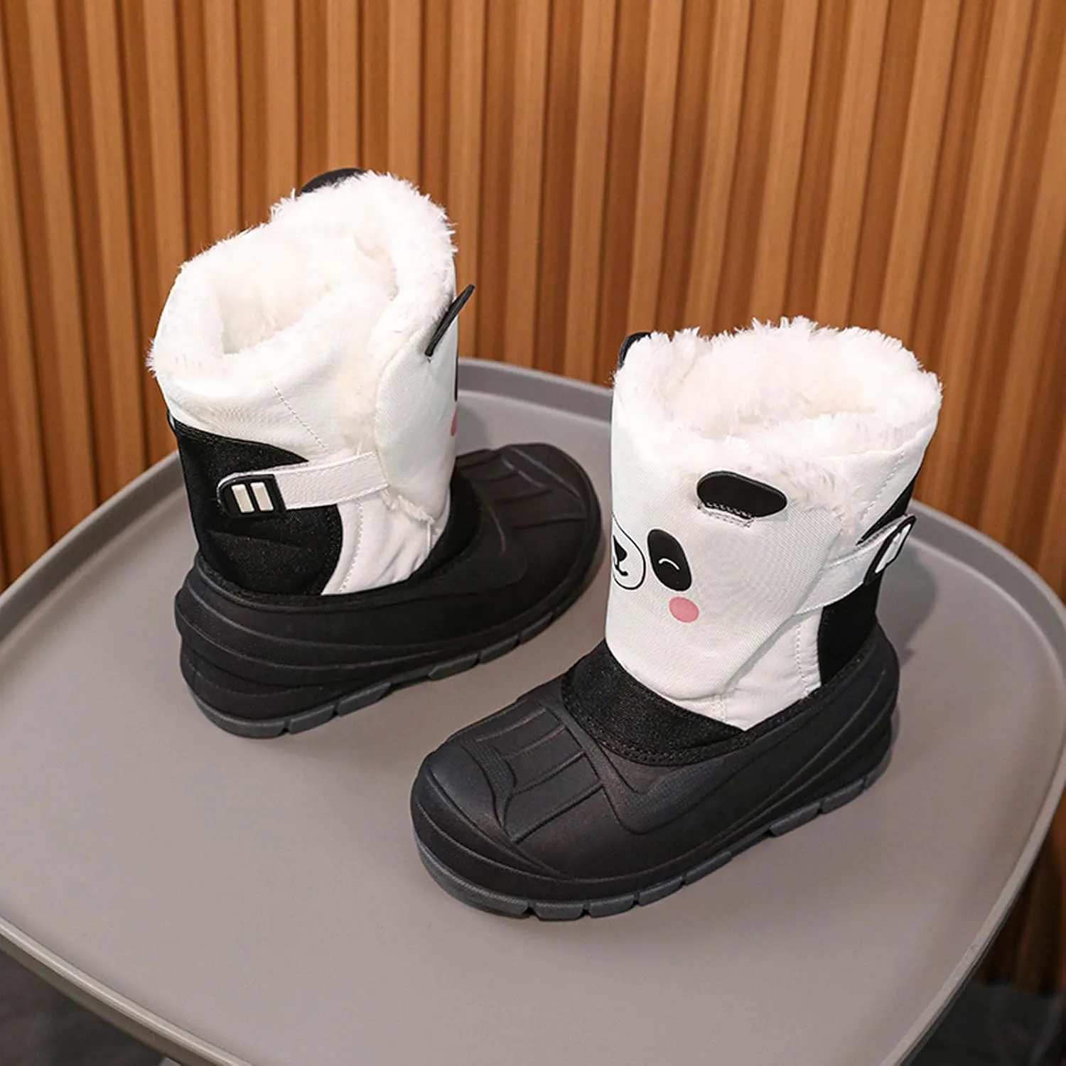 SECHRITE Toddler Kids Snow Boots Winter Boots Waterproof Outdoors Cartoon Animal Pattern Booties for Boys Girls - Toddler/Little Kid