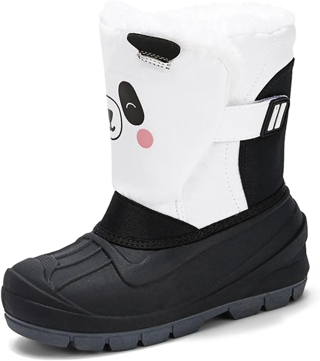 SECHRITE Toddler Kids Snow Boots Winter Boots Waterproof Outdoors Cartoon Animal Pattern Booties for Boys Girls - Toddler/Little Kid