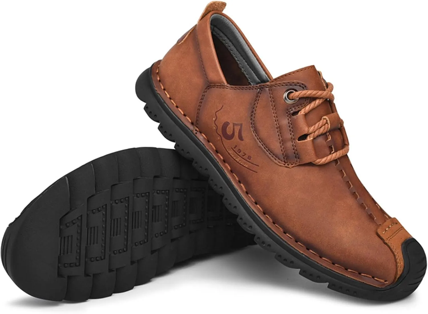 VOCECO Mens Casual Leather Loafers Lightweight Breathable Outdoor Walking Slip On Sneakers Walking Driving Shoes