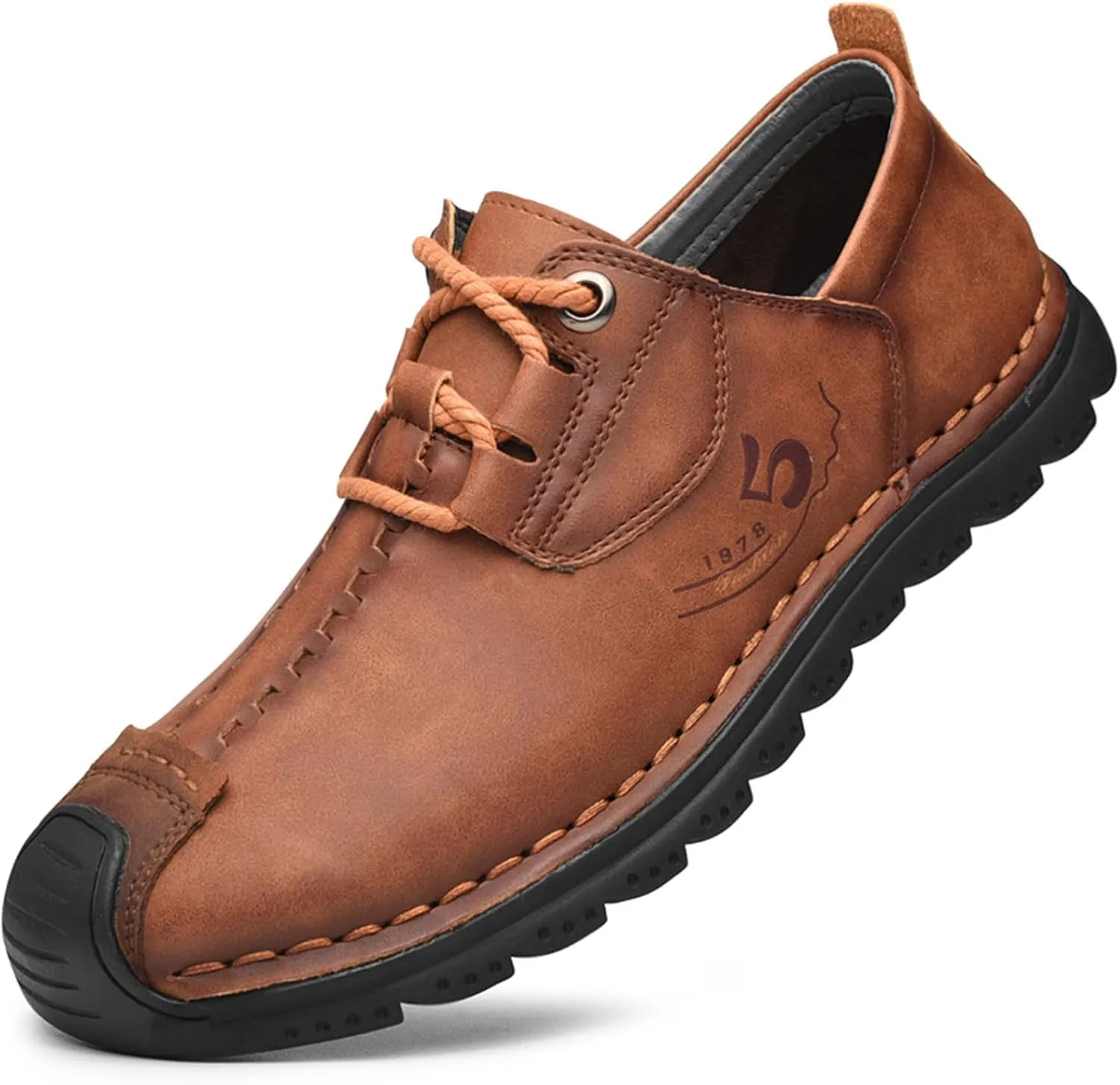 VOCECO Mens Casual Leather Loafers Lightweight Breathable Outdoor Walking Slip On Sneakers Walking Driving Shoes