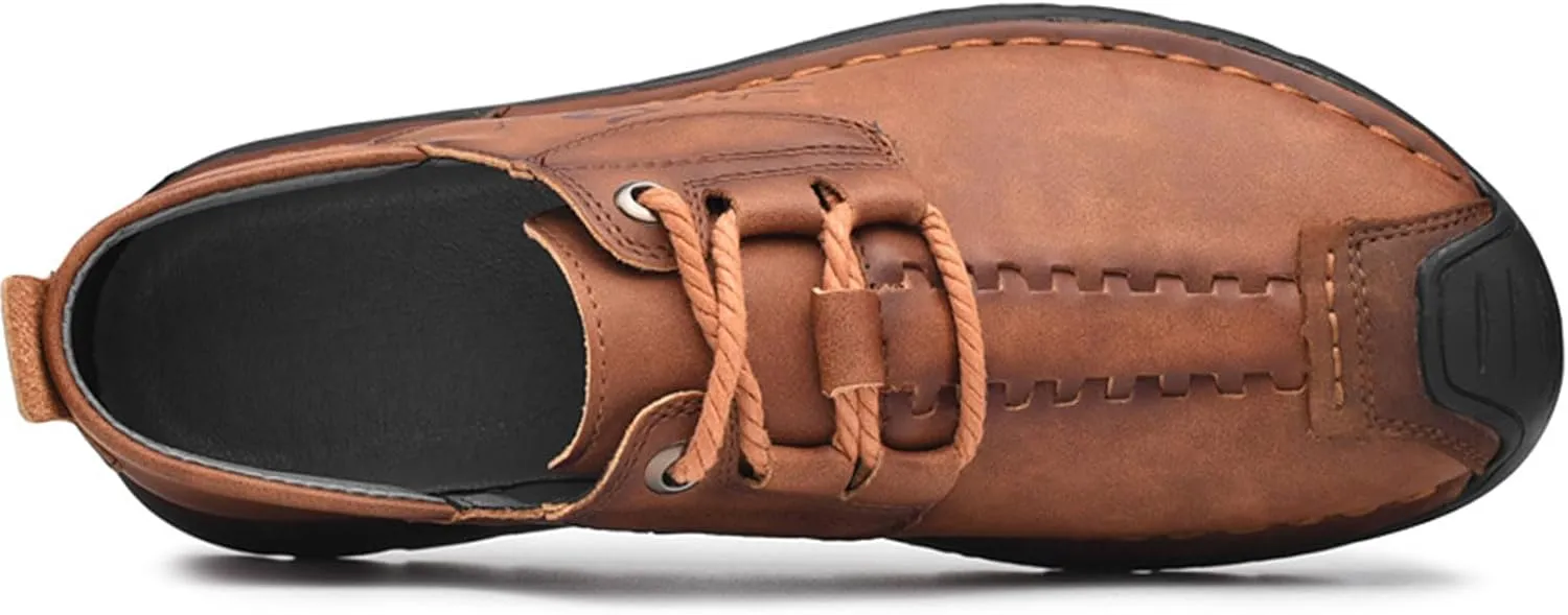 VOCECO Mens Casual Leather Loafers Lightweight Breathable Outdoor Walking Slip On Sneakers Walking Driving Shoes