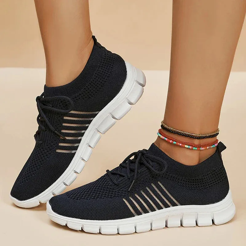 Xajzpa Mesh Breathable Soft Sole Sneakers Women Lightweight Non-Slip Running Walking Shoes Woman 2024 Spring Casual Lace Up Flats Shoes