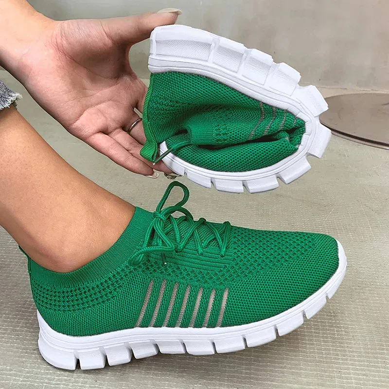 Xajzpa Mesh Breathable Soft Sole Sneakers Women Lightweight Non-Slip Running Walking Shoes Woman 2024 Spring Casual Lace Up Flats Shoes