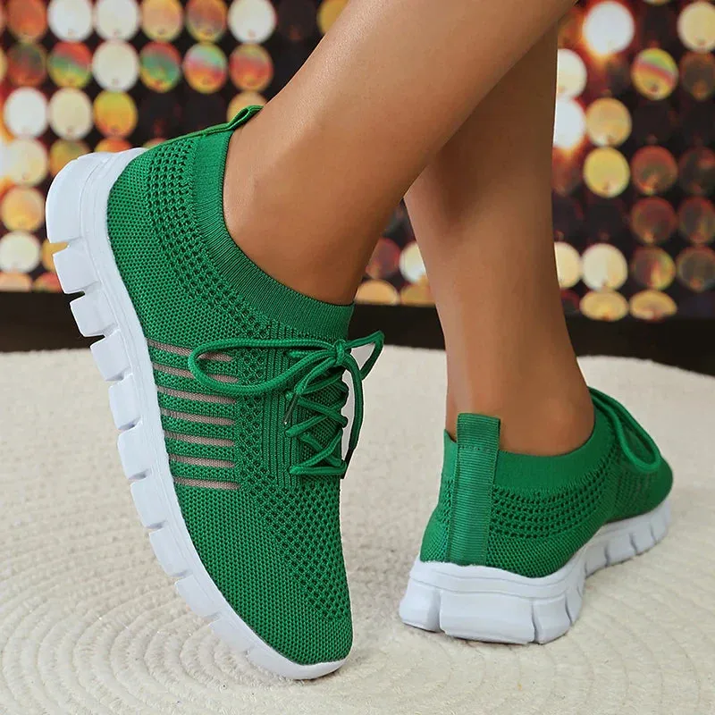 Xajzpa Mesh Breathable Soft Sole Sneakers Women Lightweight Non-Slip Running Walking Shoes Woman 2024 Spring Casual Lace Up Flats Shoes