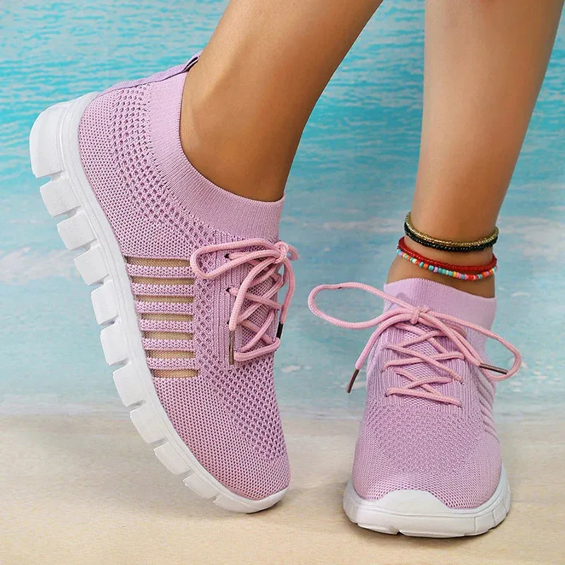 Xajzpa Mesh Breathable Soft Sole Sneakers Women Lightweight Non-Slip Running Walking Shoes Woman 2024 Spring Casual Lace Up Flats Shoes