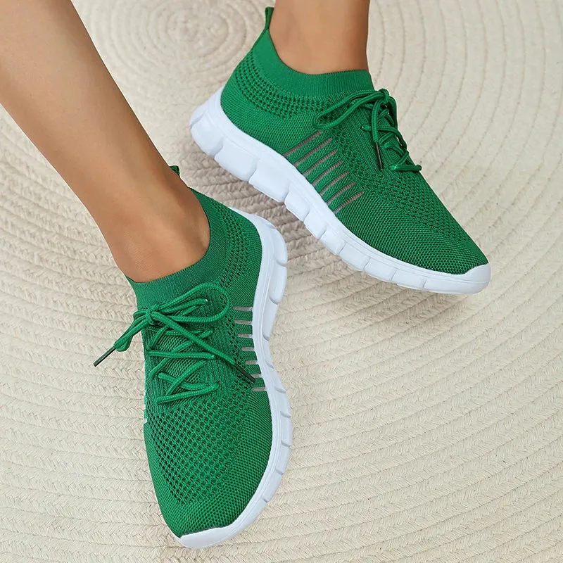 Xajzpa Mesh Breathable Soft Sole Sneakers Women Lightweight Non-Slip Running Walking Shoes Woman 2024 Spring Casual Lace Up Flats Shoes