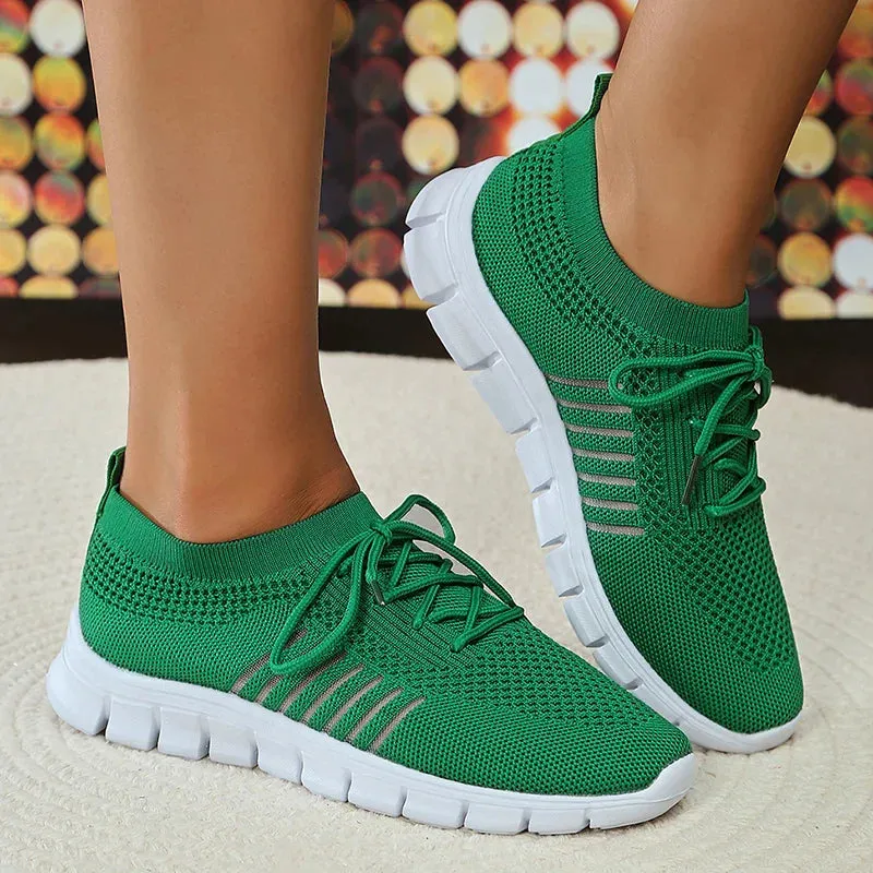 Xajzpa Mesh Breathable Soft Sole Sneakers Women Lightweight Non-Slip Running Walking Shoes Woman 2024 Spring Casual Lace Up Flats Shoes