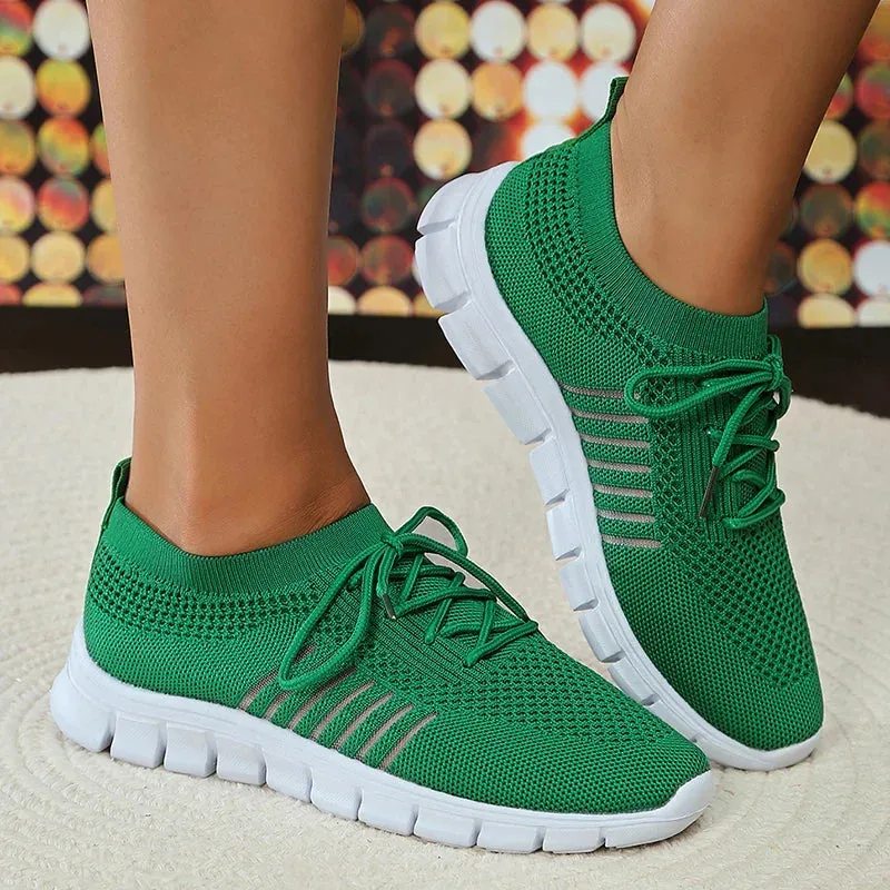 Xajzpa Mesh Breathable Soft Sole Sneakers Women Lightweight Non-Slip Running Walking Shoes Woman 2024 Spring Casual Lace Up Flats Shoes