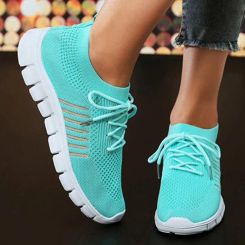 Xajzpa Mesh Breathable Soft Sole Sneakers Women Lightweight Non-Slip Running Walking Shoes Woman 2024 Spring Casual Lace Up Flats Shoes